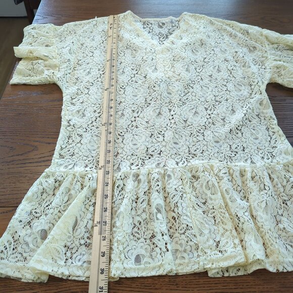Arty Blush‎ Lace Boho Tunic Flutter ruffle short sleeve Beige Bohemian Gypsy S/M - Picture 14 of 14